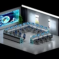 Modern monitoring room bow technology console data laboratory monitoring center 3d model