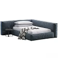Dark Blue And Light Gray Kids Bed With Pillows Blanket And Side Table