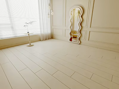 Light Colored Hardwood Flooring In Bright Room With Window And Mirror 3d model