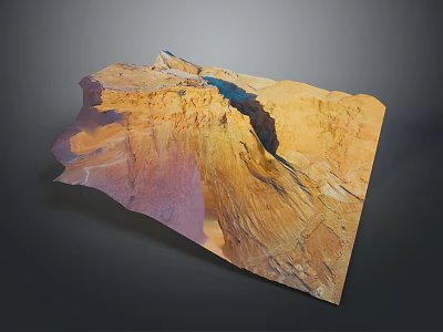 Stunning Canyon Landscape With Blue Lake And Rugged Rocky Terrain 3d model