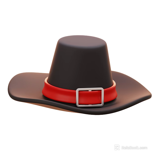 Stylish Black Hat with Red Band and Silver Buckle Classic Design 3d model 