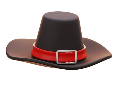 Stylish Black Hat with Red Band and Silver Buckle Classic Design 3d model