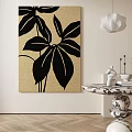 Abstract Painting With Black Leaf Pattern On Beige Background For Modern Interior Decor 3d model
