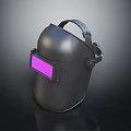 Durable Black Welding Helmet With Purple Protective Lens And Adjustable Strap 3d model