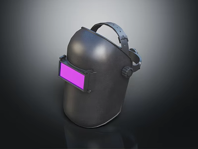 Durable Black Welding Helmet With Purple Protective Lens And Adjustable Strap 3d model