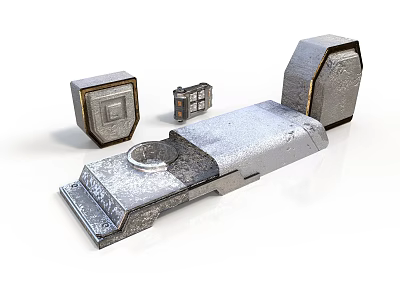 Industrial Metal Equipment Components Featuring Control Panel And Geometric Modular Blocks With Metallic Texture 3d model