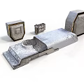 Industrial Metal Equipment Components Featuring Control Panel And Geometric Modular Blocks With Metallic Texture