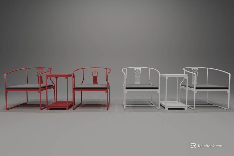 Modern Red And White Armchairs Featuring Sleek Lines With Matching Side Tables 3d model 