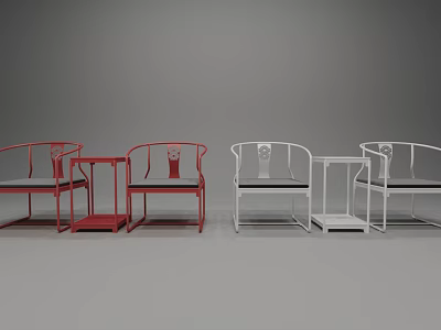 Modern Red And White Armchairs Featuring Sleek Lines With Matching Side Tables 3d model