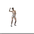 Woman Flexing Arm In Light Tank Top And White Shorts With Sneakers On Gray Background