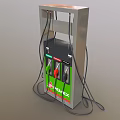 Green And Silver Fuel Dispenser With Black Hoses Multiple Fuel Nozzles Control Panel