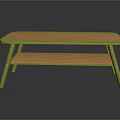 Wooden Coffee Table With Simple Design And Two Tier Lower Shelf
