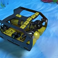 Yellow Industrial Underwater Equipment with Black Frame and Round Components in Seabed Coral Seaweed Environment