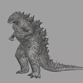 Realistic Godzilla Creature Figure Standing With Scaly Skin And Dorsal Spikes On Gray Background