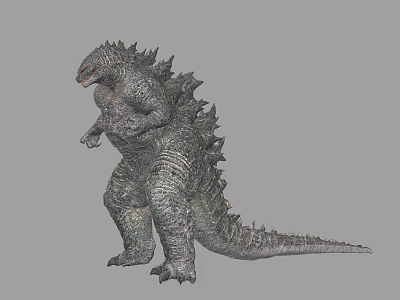 Realistic Godzilla Creature Figure Standing With Scaly Skin And Dorsal Spikes On Gray Background 3d model