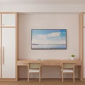 Two Comfortable Hospital Beds In Double Room With Wooden Headboards Nightstands And Seascape Paintings