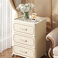 Cream Style Bedside Table Side Cabinet Storage Cabinet Table Lamp European Style Bed 3d model