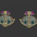 Red And Gray Symmetrical Spacecraft Design With Bottom Engines And Surface Details