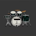Professional Musical Instruments Green Patterned Drum Set With Cymbals Stool And Sticks 3d model