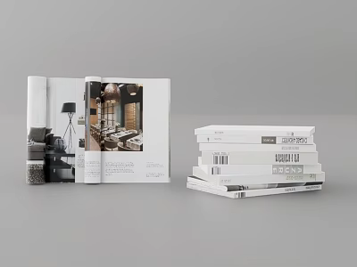 Open Book Displaying Home Interior Design Pages With Stack Of Magazines 3d model