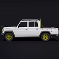 White Double Cab Pickup Truck With Yellow Wheels And Roof Rack
