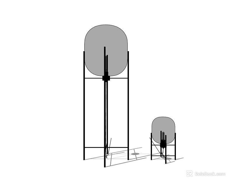 Modern Minimalist Lamp Set With Circular Shades And Black Stands In Different Sizes 3d model 
