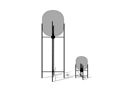 Modern Minimalist Lamp Set With Circular Shades And Black Stands In Different Sizes 3d model