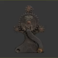 Vintage Rusted Metal Mechanical Device Featuring Spur Gears Wooden Handle And Metal Stand