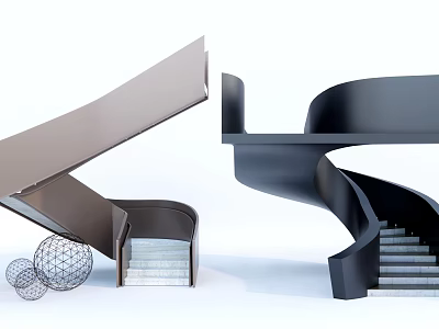 Modern Metal Spiral Staircase Design With Spherical Decorations And Sleek Structure 3d model