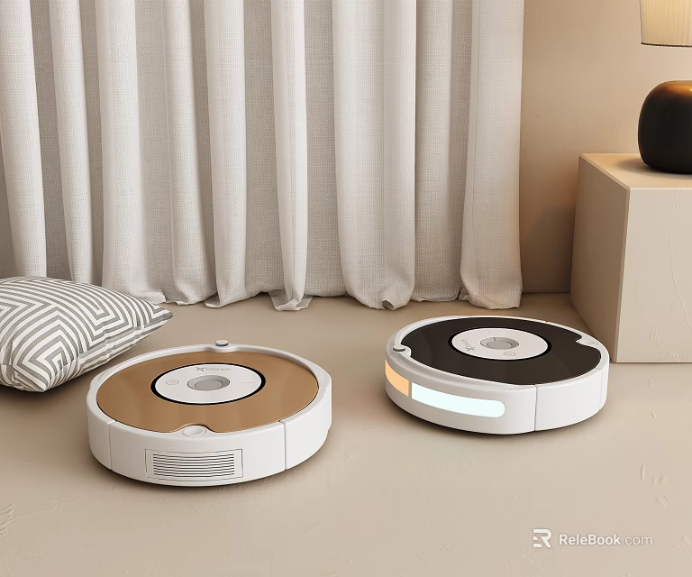 Two Modern Robotic Vacuum Cleaners In Different Colors For Efficient Home Cleaning 3d model 
