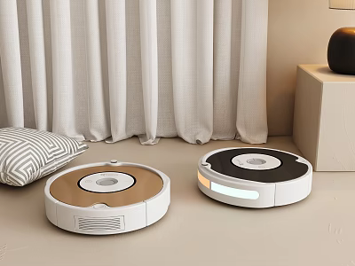 Two Modern Robotic Vacuum Cleaners In Different Colors For Efficient Home Cleaning 3d model