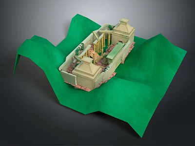 Cartoon Scene Featuring Small Building Structure Green Hills Steps And Decorative Columns 3d model