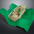 Cartoon Scene Featuring Small Building Structure Green Hills Steps And Decorative Columns