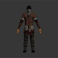 Medieval Warrior Character In Red Brown Armored Suit With Silver Helmet And Orange Gloves