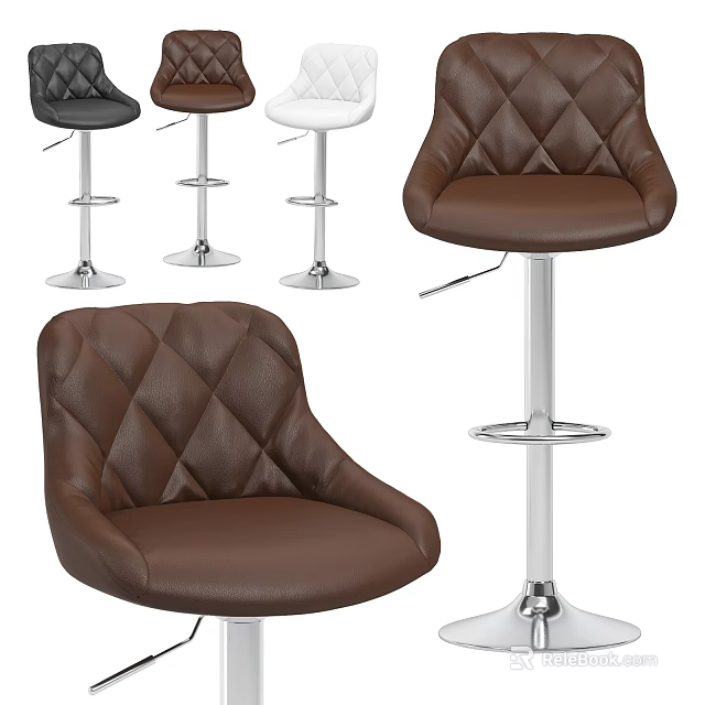 Diamond Tufted Leather Bar Stools With Adjustable Metal Base In Black White Brown 3d model 