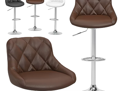 Diamond Tufted Leather Bar Stools With Adjustable Metal Base In Black White Brown 3d model