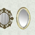 Decorative Vintage Mirrors With Intricate Carved Frame And Oval Light Gold Trim