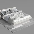 Modern Minimalist Double Bed Interior With Nightstand Pillows Blanket And Rug