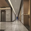 Modern Elevator Lobby Interior With Wooden Ceiling And Marble Walls