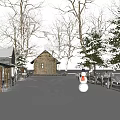 Winter Landscape With Snow Covered Trees Wooden Cabin Blue Sky And Chimney Smoke