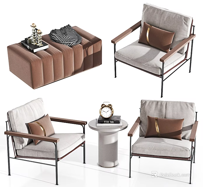 Modern Leisure Sofa Set With Side Table And Pillows 3d model