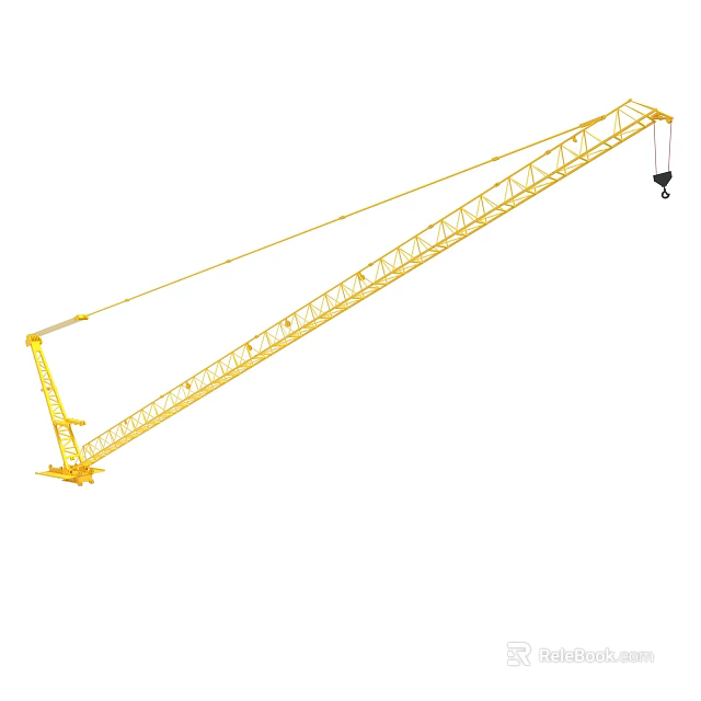 Yellow Tower Crane With Long Boom And Hanging Hook Structure 3d model