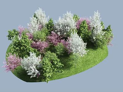 Mixed Arbor Landscape With White Pink Blooms And Green Foliage On Grassland 3d model