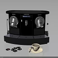 Modern Black Coffee Machine With Digital Display Double Spouts Coffee Cup And Beans 3d model