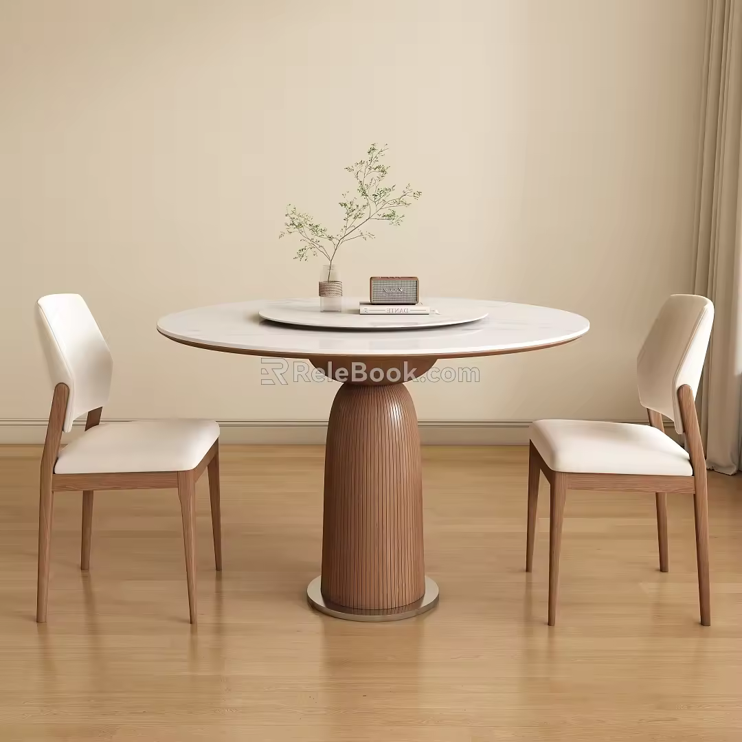 Middle-style round dining table and chair 3d model