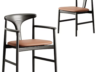 Modern Leisure Chairs With Black Wooden Frame And Brown Leather Seat 3d model