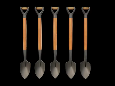 Durable Hardware Tools Five Garden Shovels With Wooden Handles And Black Blades 3d model