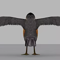Realistic Bird Standing With Spread Black Wings Orange Breast And Yellow Beak