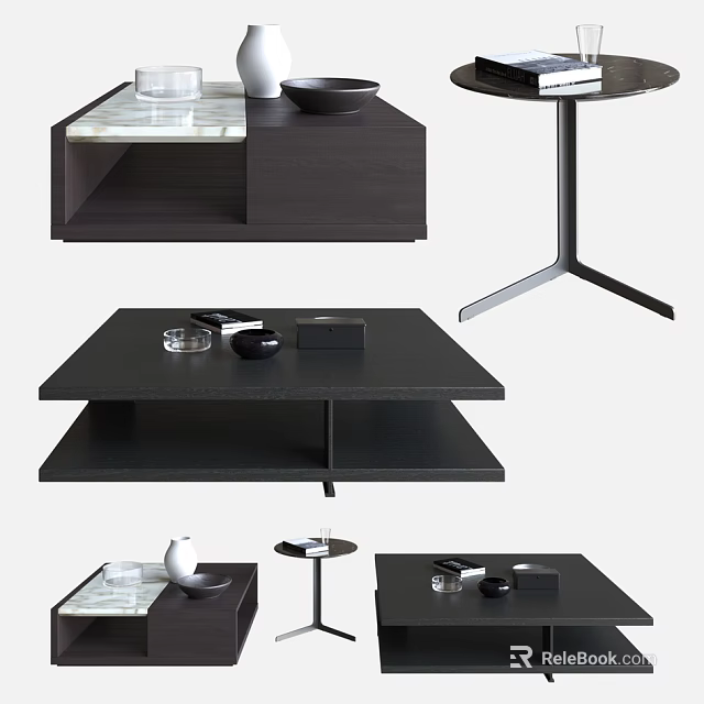 Modern Coffee Table Featuring Marble Top And Black Wooden Frame Design 3d model 