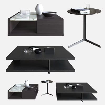 Modern Coffee Table Featuring Marble Top And Black Wooden Frame Design 3d model